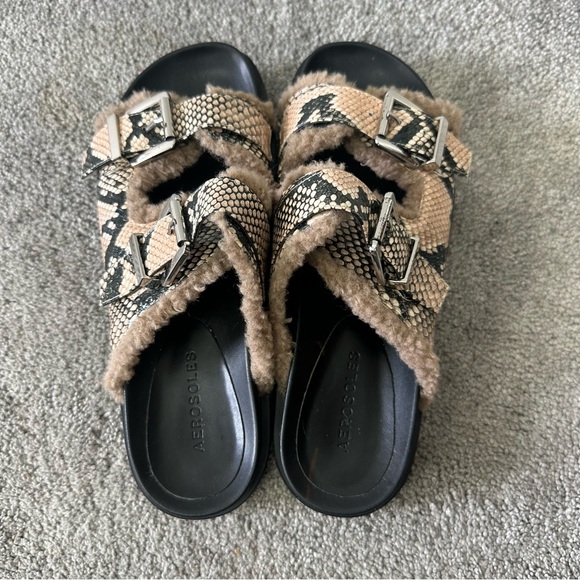Aerosoles Olivia Faux Shearling Snake Buckle Slide Sandals